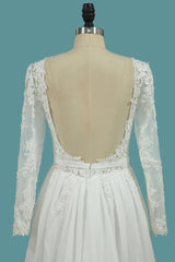 Elegant Long Sleeve A-Line Chiffon Wedding Dress with Exquisite Ruffles