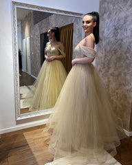 Elegant Sweetheart Off-Shoulder Beaded A-Line Wedding Gown with Tulle Ruffles