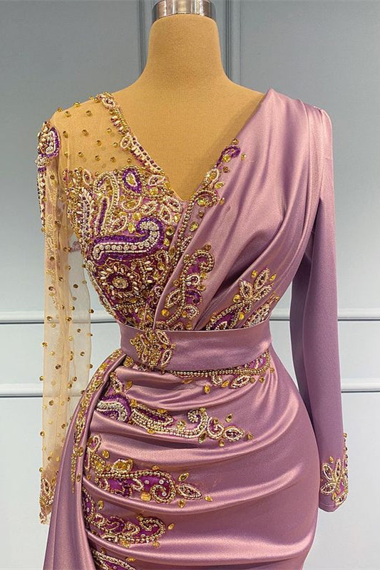 Elegant Long Sleeve V-Neck Mermaid Prom Gown with Exquisite Beading Details