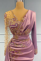 Elegant Long Sleeve V-Neck Mermaid Prom Gown with Exquisite Beading Details