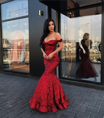 Elegant Off-Shoulder Sequin Mermaid Prom Dress for Women, Sparkle & Glamour