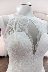 Long A-Line Satin Wedding Dress Jewel Open Back Ruffles Appliques
