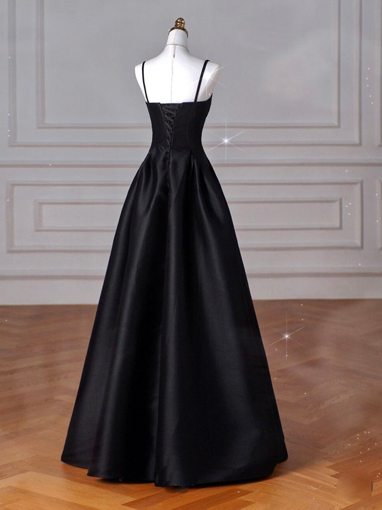 Elegant A-Line Satin Black Long Prom Dress For Women Evening Elegant A-Line Satin Black Long Prom Dress For Women Evening