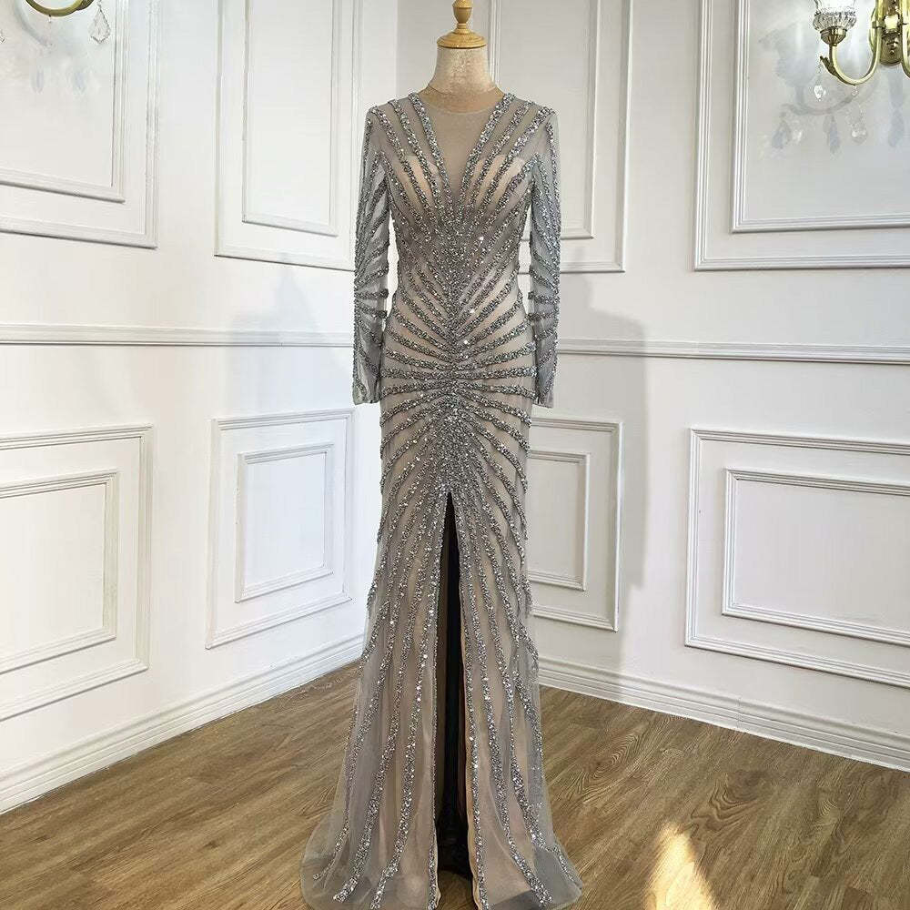 Stunning Black Sequin Long Sleeve Mermaid V Neck Prom Dress