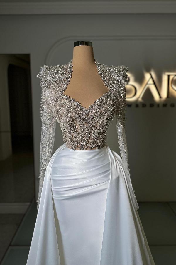 Glamorous Satin Mermaid Evening Dress with Pearls Sweetheart Neckline for Prom