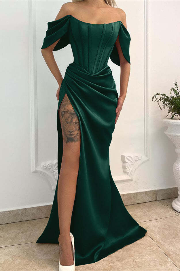 Elegant Off-Shoulder Mermaid Prom Dress with Slit - Perfect for Special Occasions