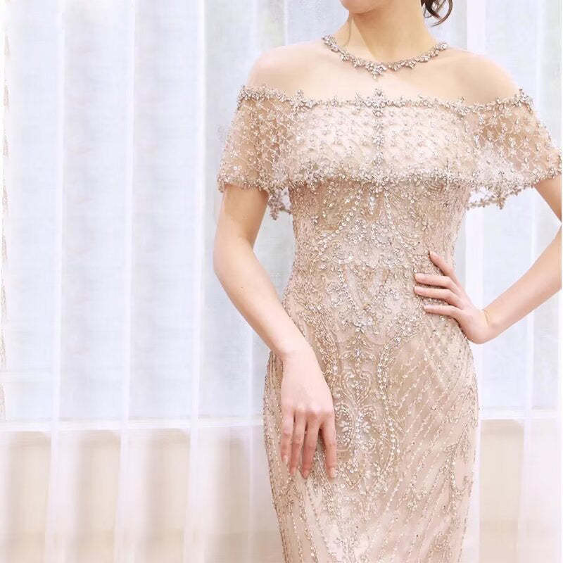 Luxurious Sequin Beaded Strapless Long Mermaid Evening Gown for Women