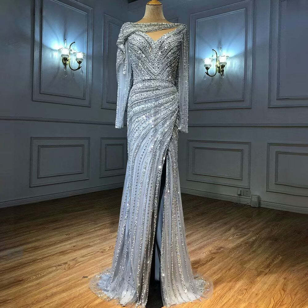 Sequin Long Sleeve V-Neck High Slit Prom Dresses for Women Online