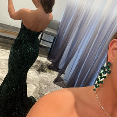 Stunning Sequin Dark Green V-Neck Mermaid Prom Gown for Elegant Evenings