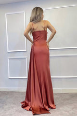 Elegant Spaghetti Strap Beaded Mermaid Prom Dress with Thigh Slit Ruffles