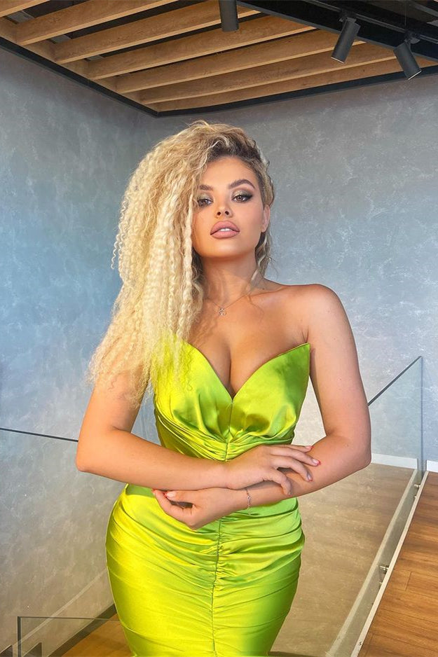 Stunning Yellow Green Pleated Mermaid Evening Dress for Formal Occasions