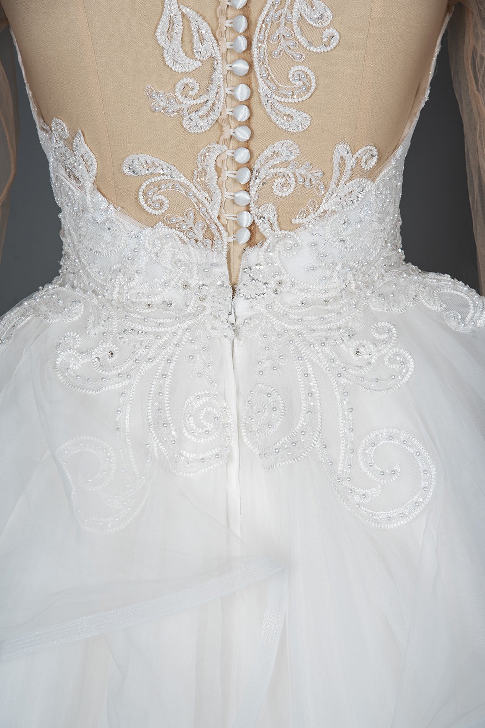 A-Line V-Neck Hi-Lo Wedding Dress with Ruffles, Tulle and Appliques