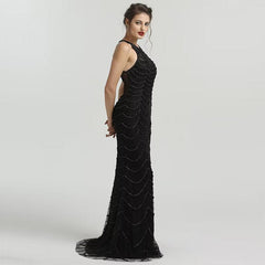 Sparkling Black Sequin Tulle Mermaid Prom Dress: Elegant Sleeveless Design for Special Occasions