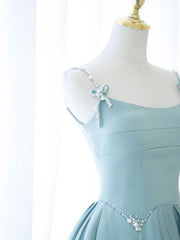 Lovely Blue Satin A Line Long Prom Dress Bridesmaid Gown