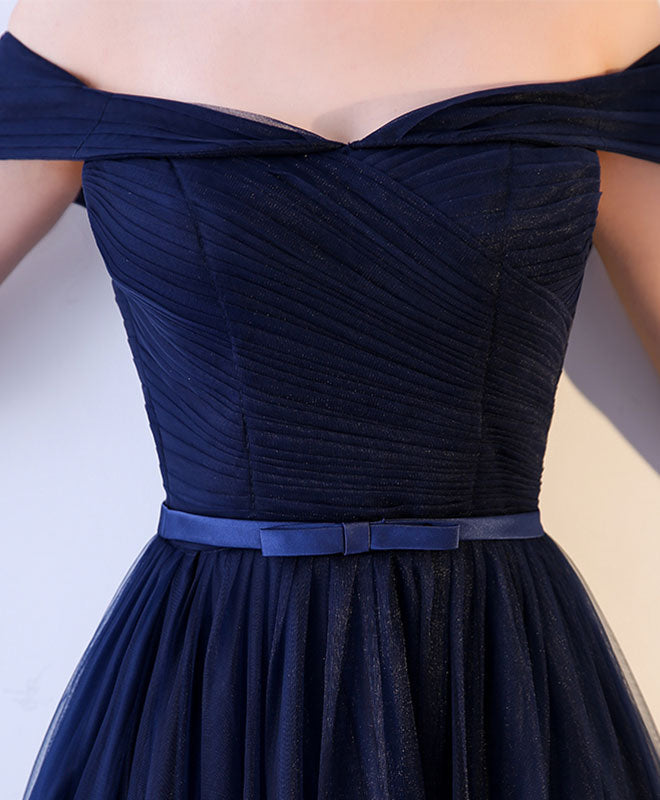 Dark Blue Tulle Long Evening Prom Dress for Women Beautifully Designed