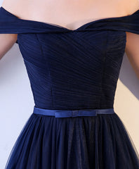 Dark Blue Tulle Long Evening Prom Dress for Women Beautifully Designed
