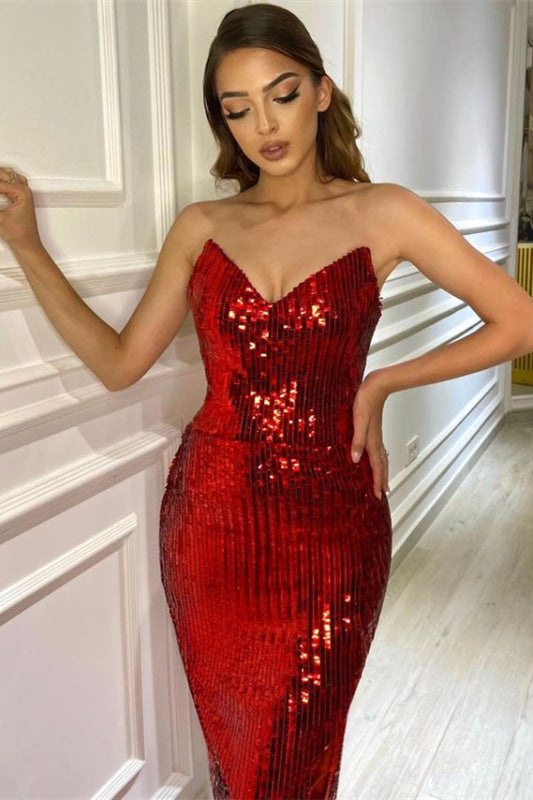 Elegant Burgundy V-Neck Sequin Mermaid Prom Dress with Flattering Silhouette