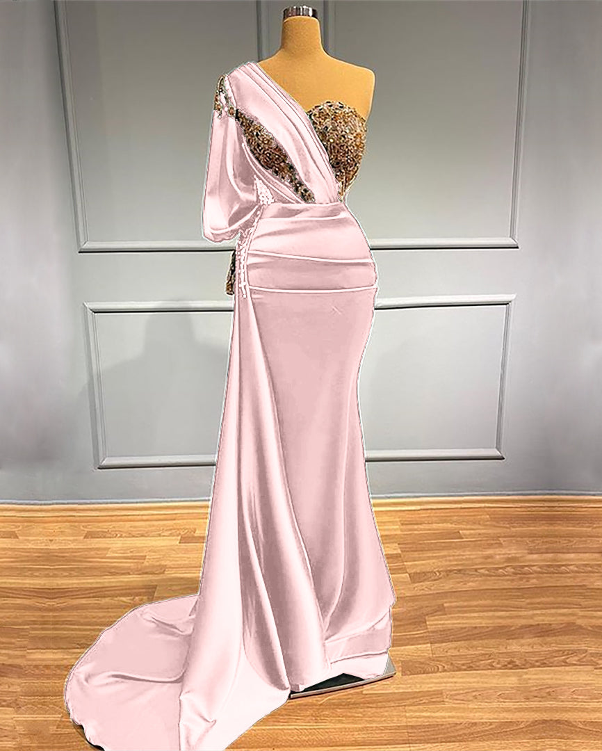 Elegant Dark Green One-Shoulder Mermaid Prom Dress with Beaded Appliques