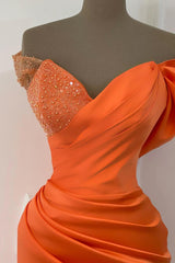Stunning Orange Sweetheart Off-Shoulder Mermaid Sequin Evening Gown for Special Occasions