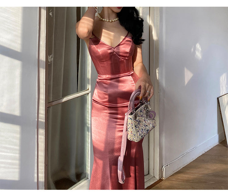 Long Formal Occasion Satin Sleeveless Evening Gowns for Women