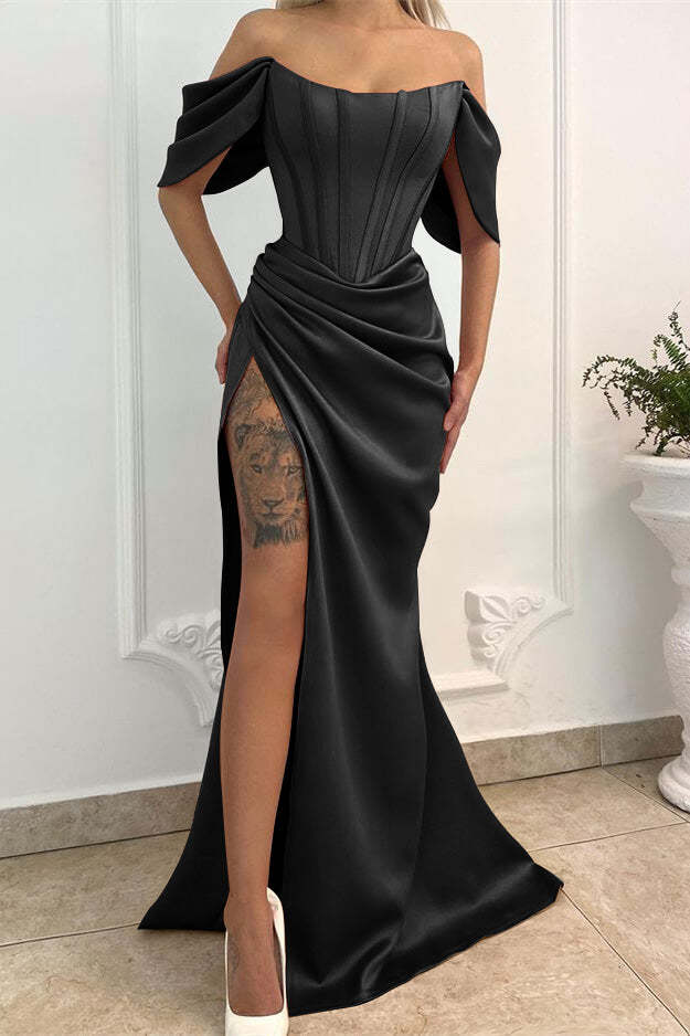 Elegant Off-Shoulder Mermaid Prom Dress with Slit - Perfect for Special Occasions