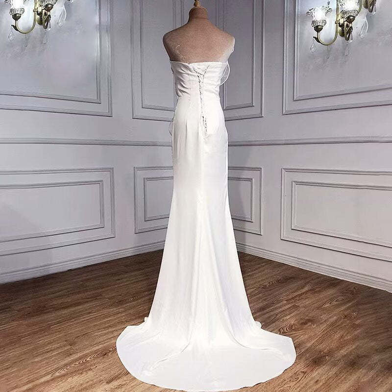 Elegant White Long Mermaid Prom Dress High Split Sequin Applique