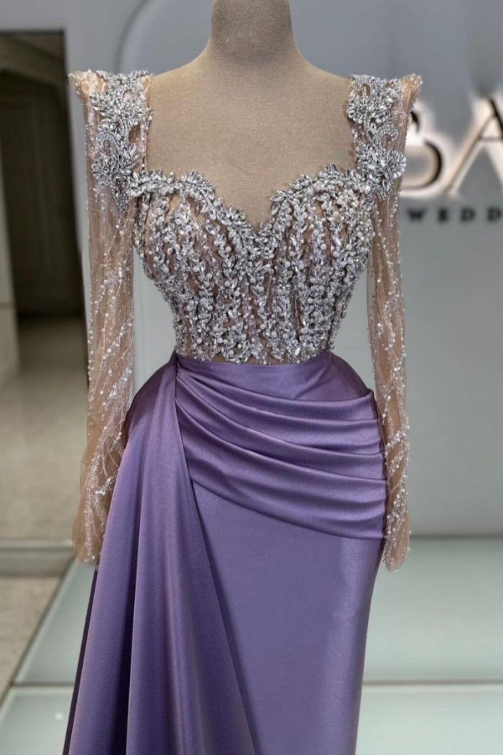 Charming Beaded Long Sleeves Appliques Lace Prom Dress for Special Occasions