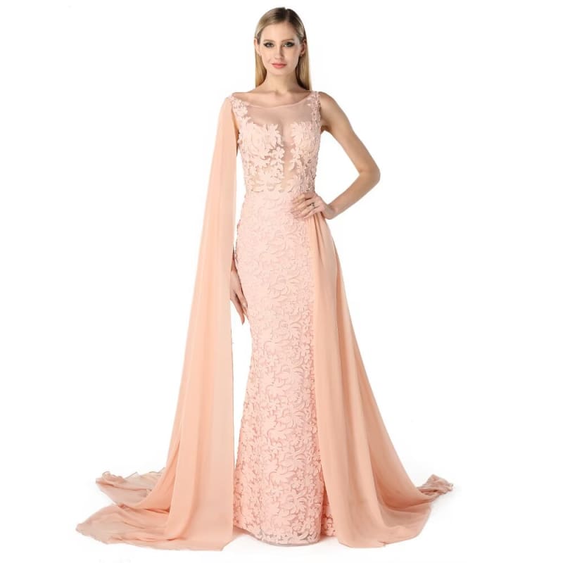 Charming Red Lace Printed A-Line Long Prom Dress with Elegant Trail