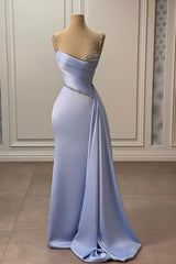 Charming Ruched Satin Mermaid Prom Dress Long with Train, Elegant Formal Gown