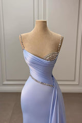 Charming Ruched Satin Mermaid Prom Dress Long with Train, Elegant Formal Gown