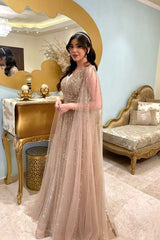 Charming V-Neck Beaded Sequins A-Line Prom Dress: Elegant Sparkle for Special Occasions