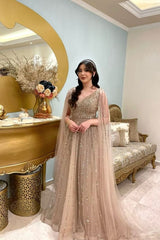 Charming V-Neck Beaded Sequins A-Line Prom Dress: Elegant Sparkle for Special Occasions