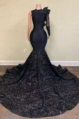 Black Asymmetric One-Shoulder Sequin Mermaid Long Formal Prom Dress
