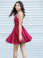 Elegant Fuchsia Satin A-line Backless Short Dress for Prom & Homecoming Events
