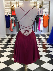 Cute Backless Burgundy Short Prom Dress Chic Homecoming Evening Gown