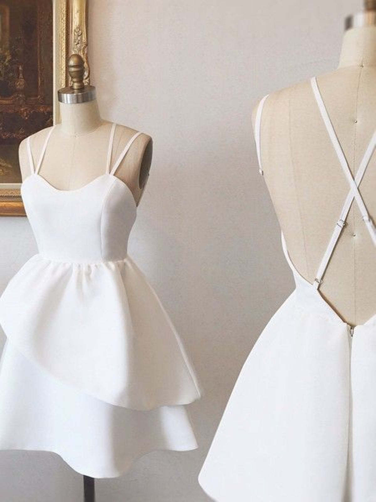 Elegant High-Low White Prom Dress: Open Back, Short Front, Backless Homecoming Style