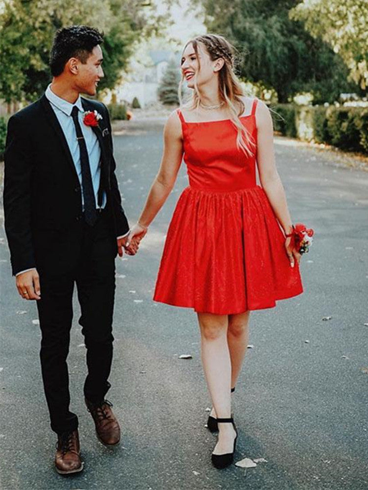 Charming Red Satin Short Prom Dress Mini Formal Homecoming Graduation Gown Custom Color / US12