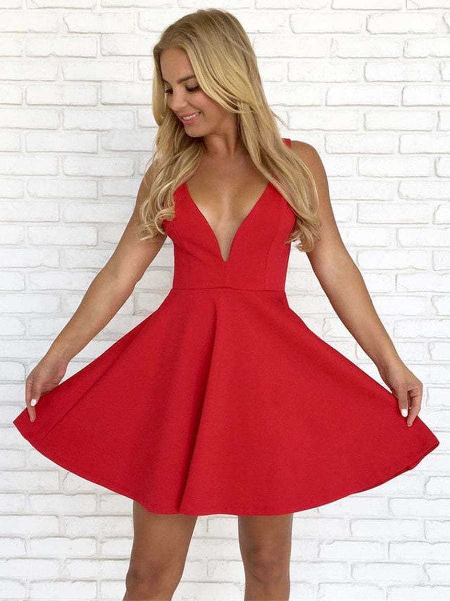 Chic V-Neck Backless Short Prom Dress: White and Red Homecoming Graduation
