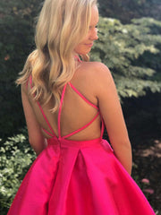 Charming Fuchsia Short Prom Dress: V-Neck, Open Back, Homecoming Style