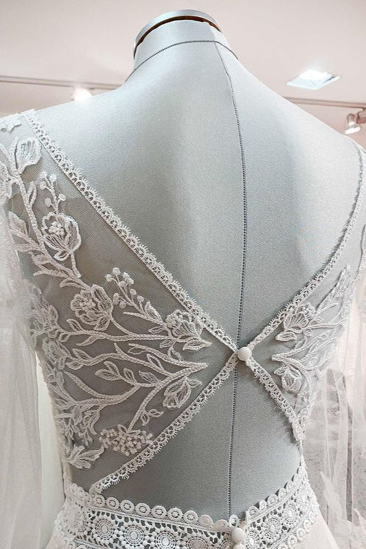 Elegant Sweetheart A-Line Wedding Dress with Sleeves, Tulle, Appliques & Beadings