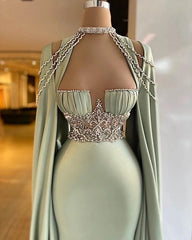Elegant Halter Green Beaded A-Line Mermaid Prom Dress for Special Occasions