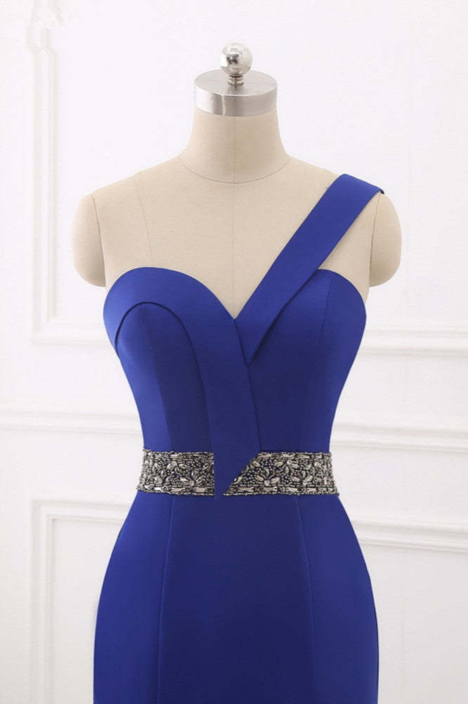 Royal Blue One Shoulder Mermaid Prom Dress Backless Beaded Design