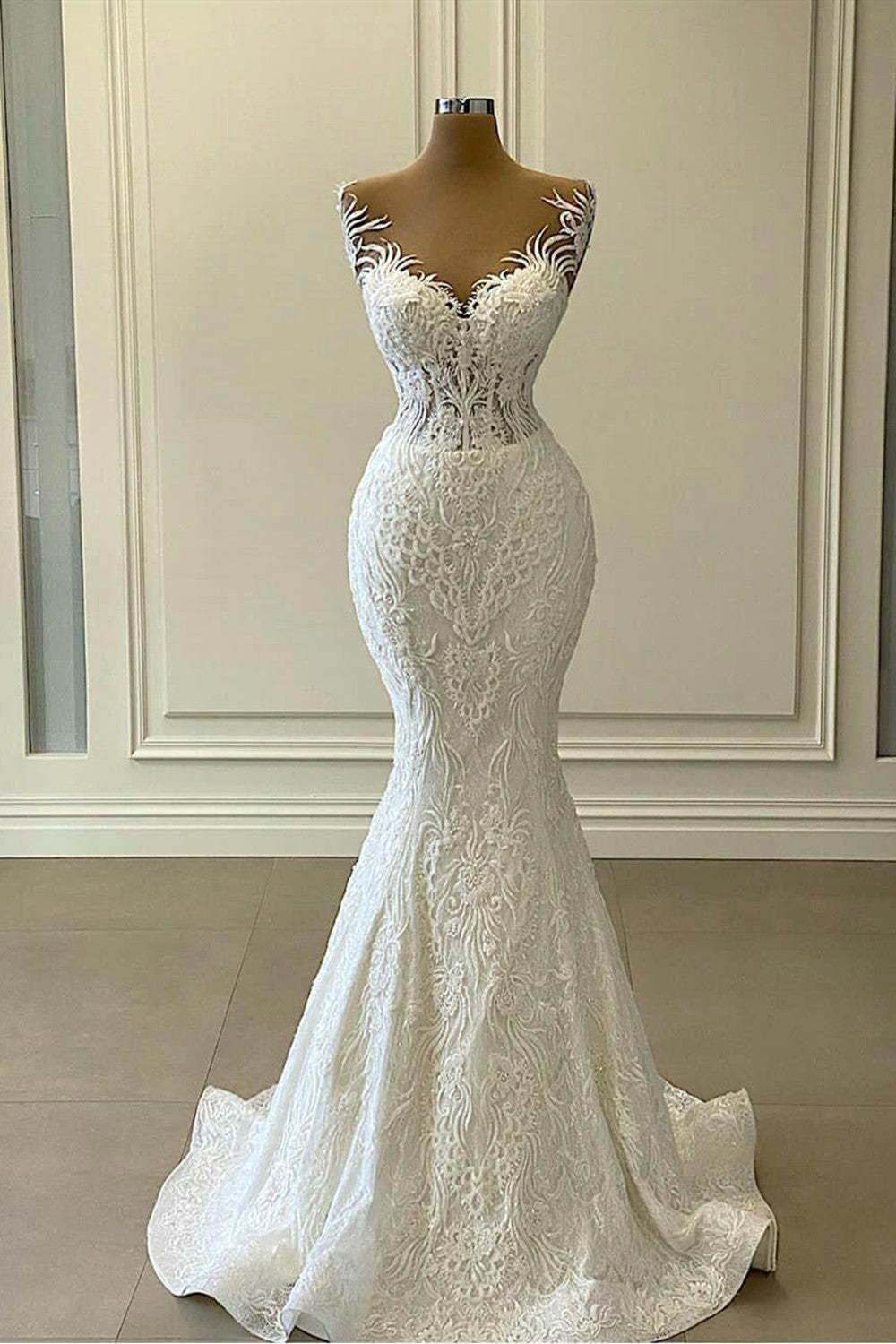 Sweetheart Lace Appliqué Mermaid Wedding Dress with Detachable Train