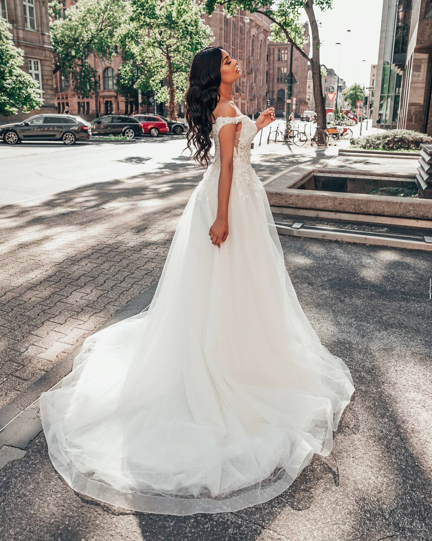 Elegant Deep V-Neck A-Line Tulle Wedding Dress with Floral Lace Appliques