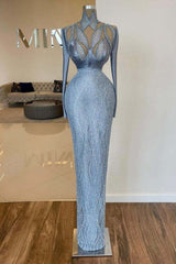 Heavy Halter Long Sleeves Sequins Beaded Mermaid Prom Dress for Elegant Evenings