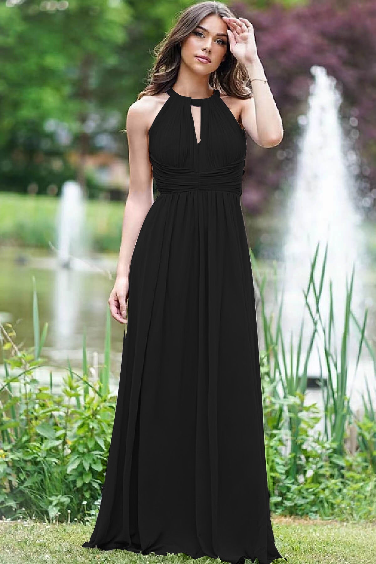 Elegant Lilac Halter Sleeveless A-Line Open Back Prom Dress