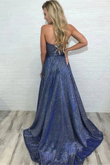Elegant Spaghetti-Strap V-Neck Prom Dress with Dazzling Slit and Sparkle