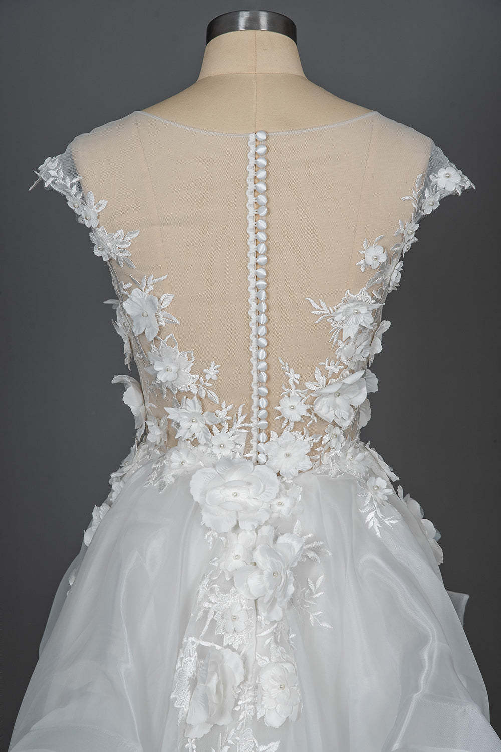 Cap Sleeve Jewel Neck Ball Gown Wedding Dress Floral Appliques