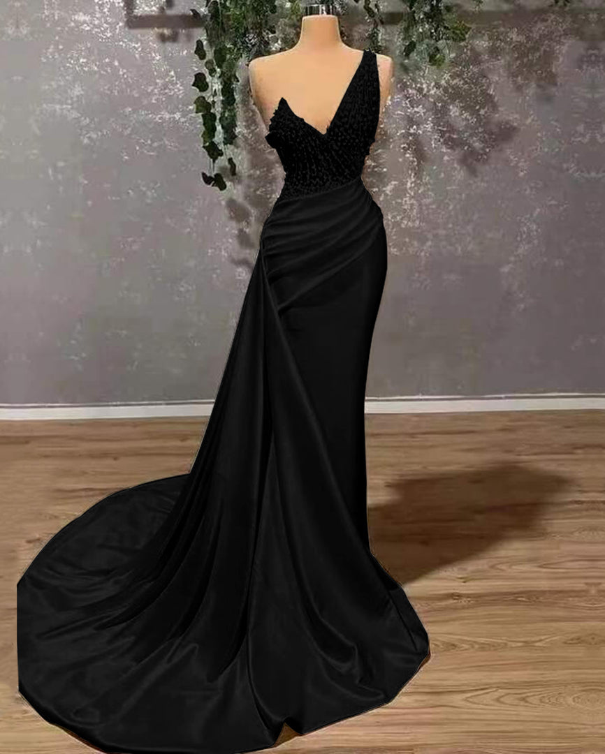 Ivory One-Shoulder Mermaid Prom Dress - Elegant Appliqued Ruffles Gown