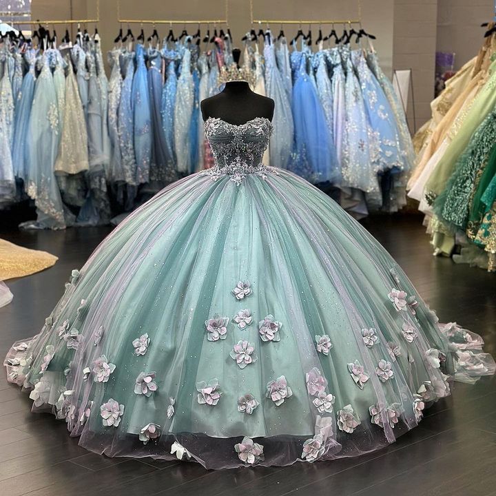 A-Line Tulle Applique Quinceanera Ball Gown Sweet 16 Dress